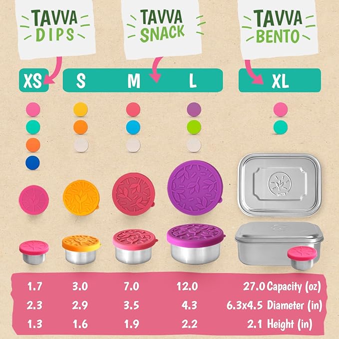 TAVVA Stainless Steel Lunch Containers [12oz/ 7oz/ 3oz] - BPA-Free Metal Lunchbox with Leakproof Silicone Lids - Lunch Box - Small Snack Food Containers with Lids - Dishwasher Safe