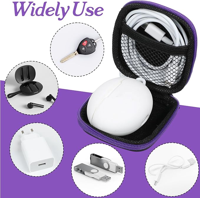 2 Pcs Square Earbud Case EVA Carrying Case Storage Bag with Carabiner Earbud Bag Cell Phone Accessories Organizer for Earbuds in-Ear Headphones Earpieces Earphones Headsets Green Purple