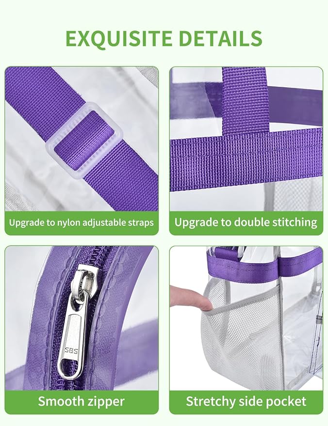 Bagenius Clear Tote Bag Stadium Approved, Game Day Satchel Bag with ‌Non-detachable Reinforced Strap for Concert, Work, Sport