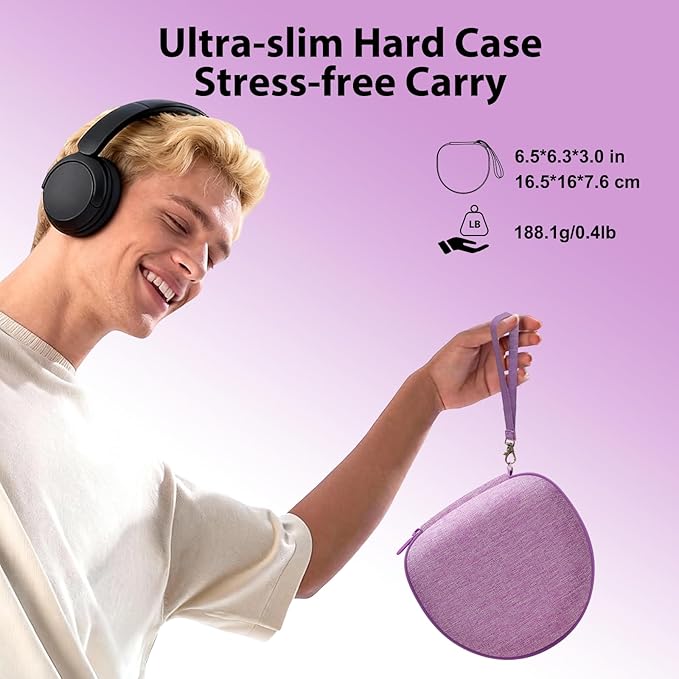 Headphone Headset Case for JLab JBuds Lux ANC/JLab Go Lux ANC/Lorelei X8/Beats/JBL/TOZO/BERIBES/Picun/KVIDIO Noise Cancelling Over-Ear Foldable Headphones (Purple)