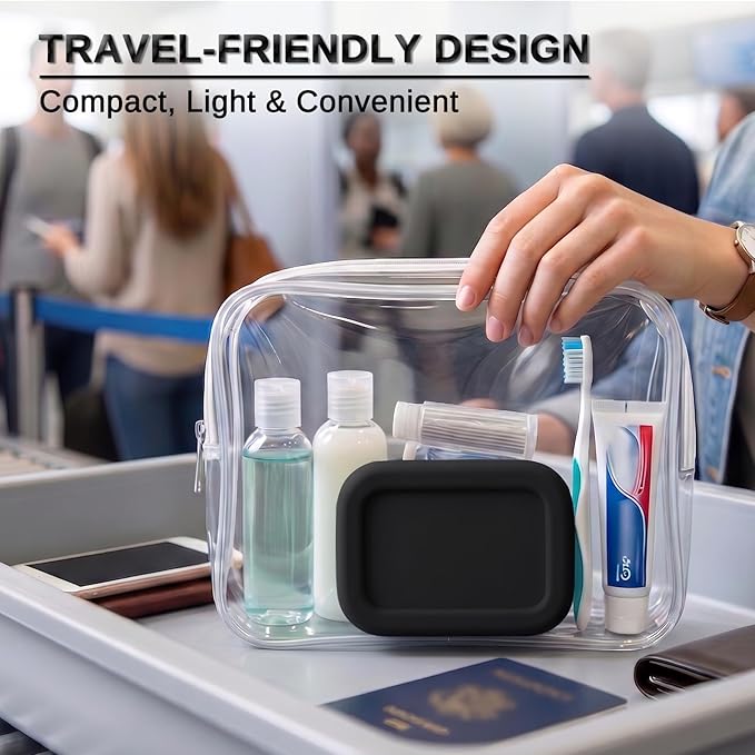 HighHerz Leak Proof Silicone Travel Soap Case with Draining Tray - Bar Soap Holder for Travel, Gym & Camping - Mess-Free Portable Soap Container for Carry-on Bags (Black)
