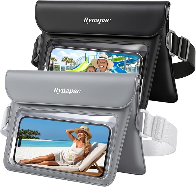 2 Pack Waterproof Fanny Pack for Woman Man, IPX8 Swimming Dry Belt Bag, Passport Wallet Phone Pouch Double Space, Elastic Waistband, Beach Cruise Vocation Essentials 2026