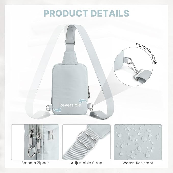 G4Free Small Sling Bag for Women, Anti Theft RFID Blocking Mini Crossbody Purse for Travel, Light Blue Gray