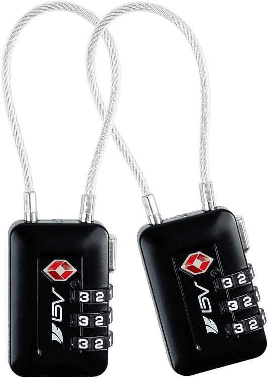 TSA Accepted Luggage Travel Lock, Set-Your-Own Combination Lock for School Gym Locker, Luggage Suitcase Baggage Locks, Filing Cabinets, Toolbox, Case (Black, 2 Pack)
