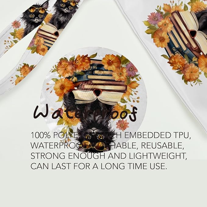 Fokongna Black Cat Print Wet Bag, Small Portable Waterproof Multi-Functional Organizer for Women，Yellow Bookish Black Cat，Ideal for Daily, Beach & Travel