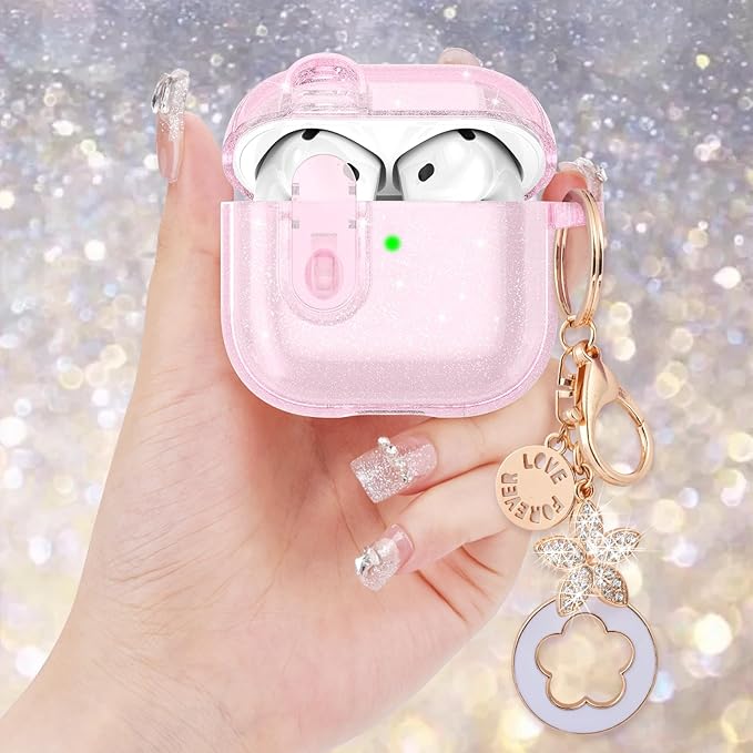 (with Safety Lock) VISOOM 2025 Clear Cases for Airpods iPods 4 Case Cover Women, Bling Airpod iPod 4 Cases Soft 4th Gen Air Pods iPods Case with Keychain for Apple Headphones Airpods4 Generation-Pink