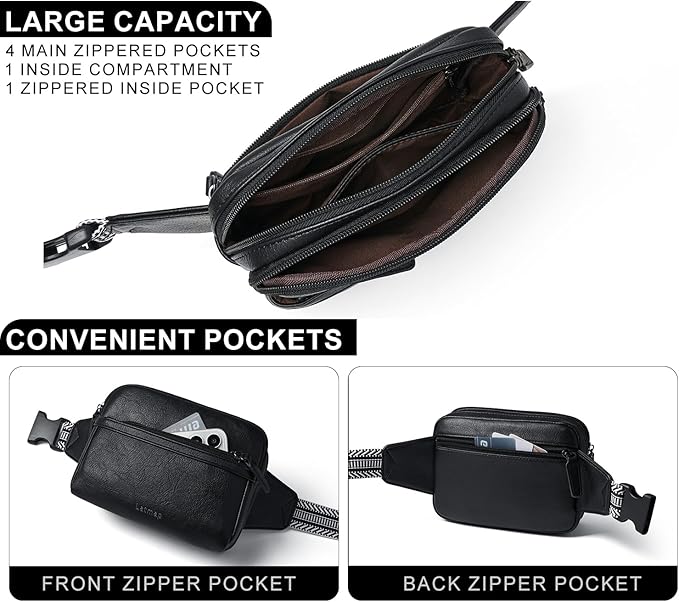 LATMAP 3L Fanny Packs Belt Bag for Women Small Everywhere Crossbody Bag Waist Packs Faux Leather Sling Chest Travel Purse