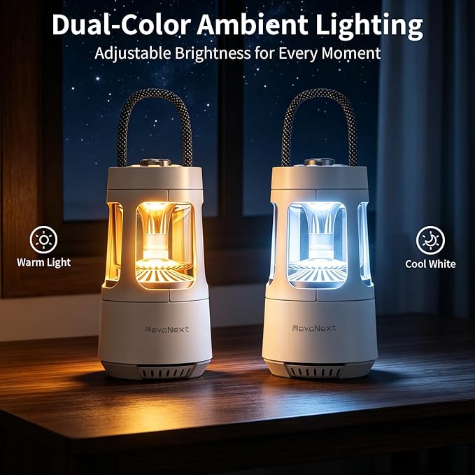 Revonext Bluetooth Speaker Lantern 4000mAh,IPX4 Waterproof Rechargeable Camping Lantern with Bluetooth Speaker for Power Outage, Hurricane, Hiking Party Garden Patio,Outdoor Music Party (White)