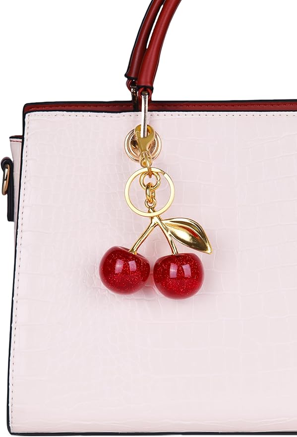 OVRUNS Cherry Bag Charm Cute Cherry Accessories Sparkling Purse Charms for Women