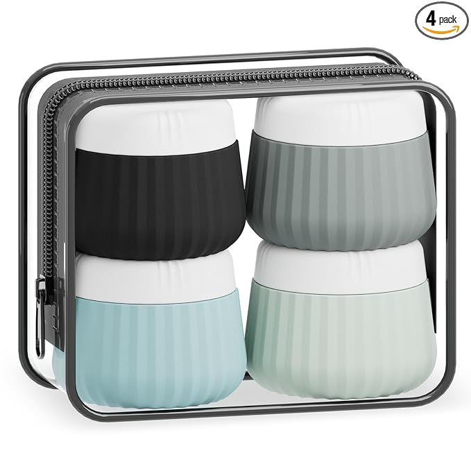 Mrsdry Travel Containers for Toiletries 4 Pack, TSA Approved Travel Size Toiletries, Travel Size Containers, With Clear Bag Leak Proof Silicone Jars, Travel Essentials Creams Jars Carrying Small Items