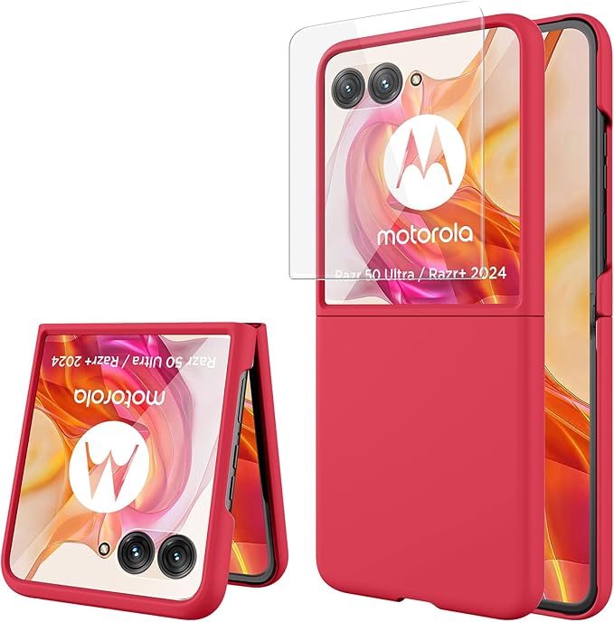 Miimall Slim fit for Motorola Razr Plus 2024 Case, Moto Razr+ 2024 Case with Hinge Ultra Thin Matte Hard PC Anti-Slip Light-Weight Shock-Proof Full Body Cover Phone Case for Moto Razr 2024 Plus,Red