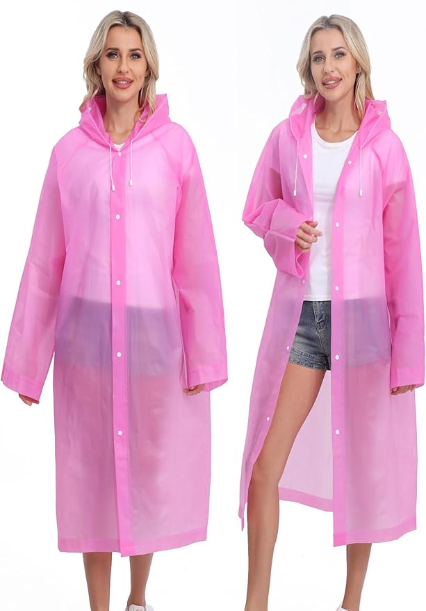 2-Pack Reusable Rain Ponchos for Adults, HOOMBOOM Raincoats Emergency for Women/Men with Drawstring and Sleeves