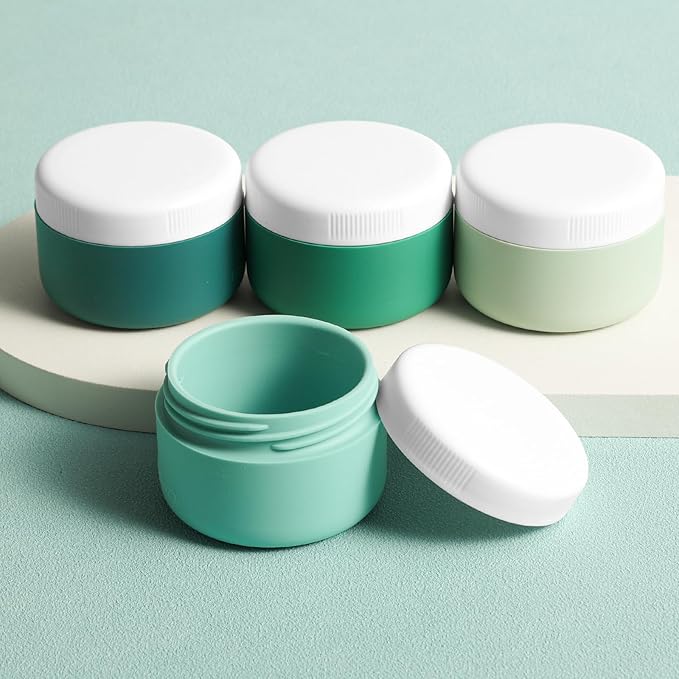 kuangre Travel Containers for Toiletries, Silicone Cream Jars BPA-Free, Leak-proof 2oz Travel Size Containers, Portable Size Silicone Jars with Lid for Cosmetic Face Hand Body Cream (4 Pack)