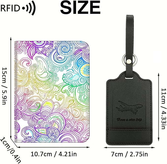 Passport Wallet, Passport Holder with RFID Blocking and Luggage Tag, Waterproof PU Leather Travel Documents Organizer Case, Passport Covers with Card Slot for Women Men,Colorful Mandala Passport Book