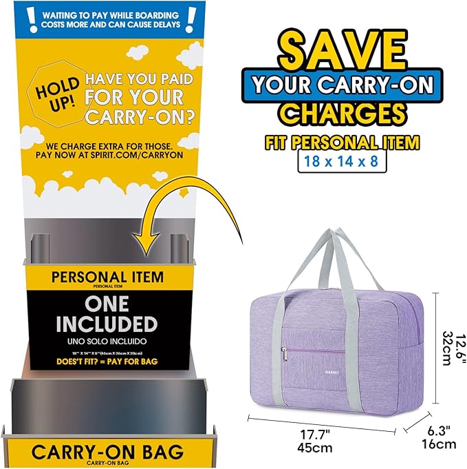 For Spirit Airlines Personal Item Bag Foldable Travel Duffel Bag Tote Carry on Luggage Duffle Overnight for Women and Men