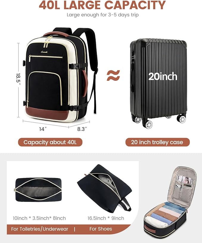 LOVEVOOK Travel Backpack For Women Flight Approved, 40L Carry on Backpack for Airplanes, Personal Item Travel Bag for Airplanes Fits 17 Inch Laptop, Business Weekender Overnight Daypack with 2 Cubes