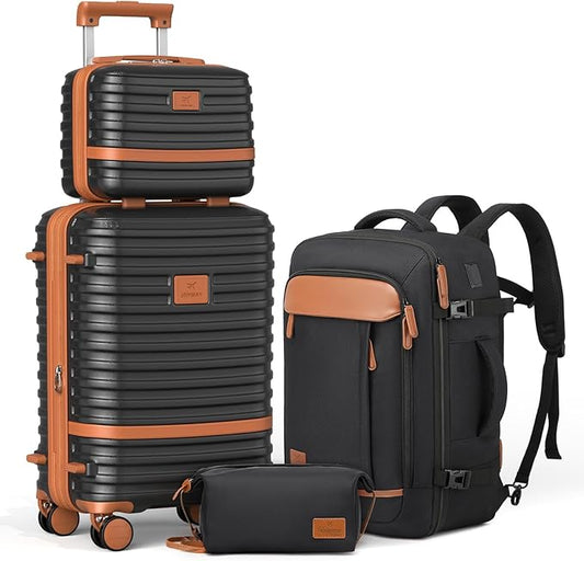 Joyway Expandable Carry on Luggage Sets Airline Approved, Lightweight Hard Shell 20 Inch Carry-on Suitcase with Spinner Wheels, Black