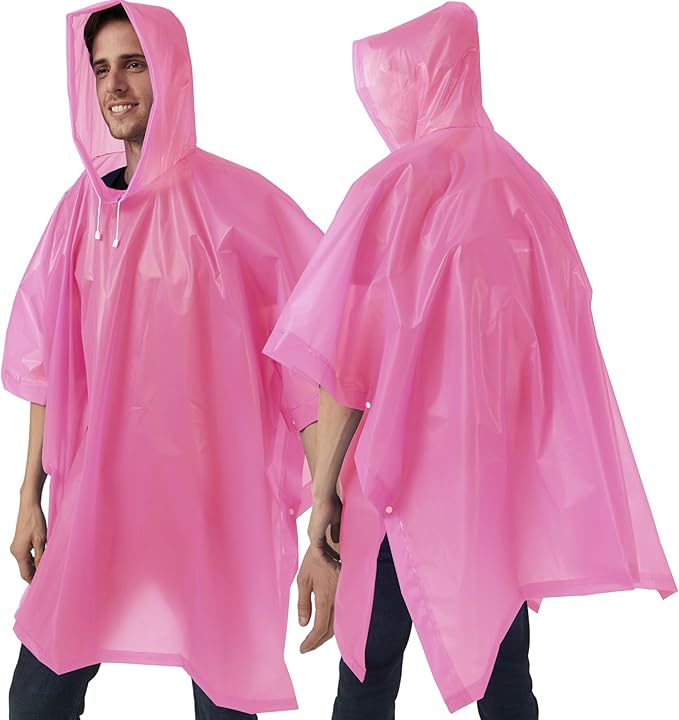 Rain Ponchos for Adults, 2 Pack Raincoats Jacket Reusbale with Drawstring Hood Sleeves for Women Men