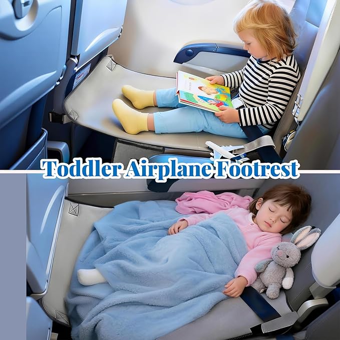 Toddler Baby Airplane Bed, Grey Portable Airplane Footrest, Soft Warm Minky Fabric Airplane Seat Extender for Kids, Baby Flying Airplane Travel Must Haves Toddler Flight Essentials