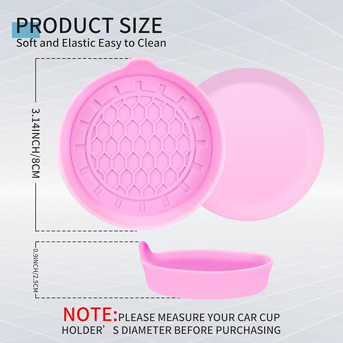 Amooca Automotive Cup Holders Universal Car Cup Coaster Waterproof Non-Slip Sift-Proof Spill Holder Car Interior Accessories 2 Pack Pink