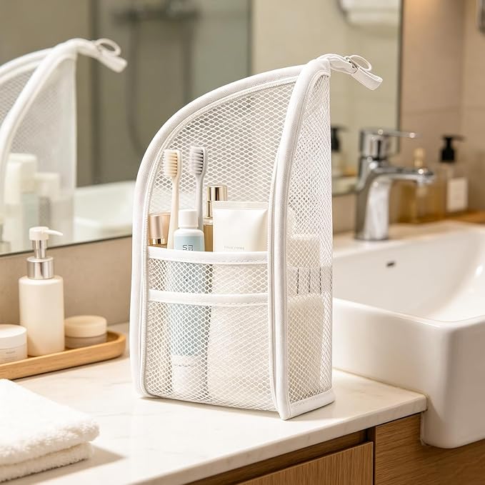Standing Toiletry Bag, Portable Lightweight Travel Toiletry Bag (White)