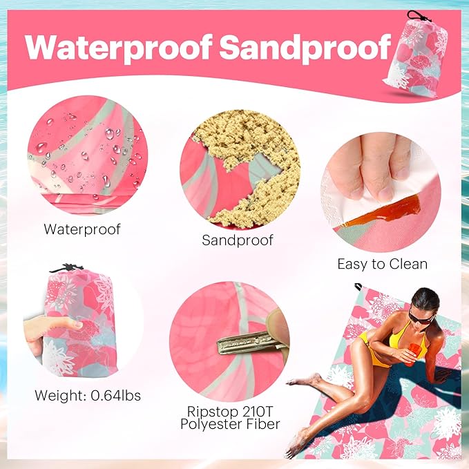 EASYFUN Beach Blanket Sandproof Oversized, 79''×83'' Extra Large Beach Mat, Portable Picnic Mat for Travel Camping Hiking, Lightweight Beach Essentials Family Water Resistant Mat