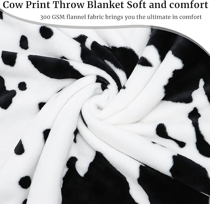 Cow Print Blanket Twin Size Soft Cozy Fuzzy Lightweight Black Cow Blankets and Throws Warm Plush Fleece Flannel Cow Printed Blanket Gift for Adults Mom Father Travel Blanket All Seasons 60" x 80"