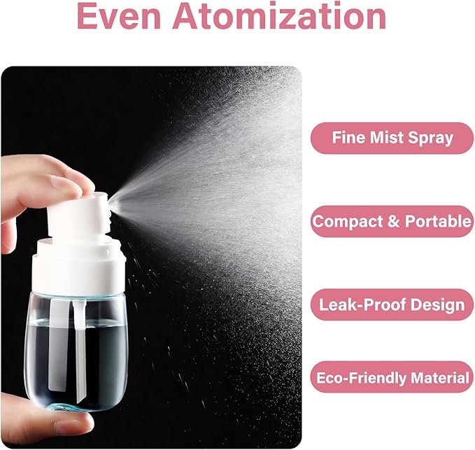 60 Pack 1oz (30ml) Travel Spray Bottles, TSA Approved Leakproof Fine Mist PETG Plastic Sprayer, Mini Refillable Empty Small Bottles Bulk for Skincare, Perfume, Essential Oils & Cleaning
