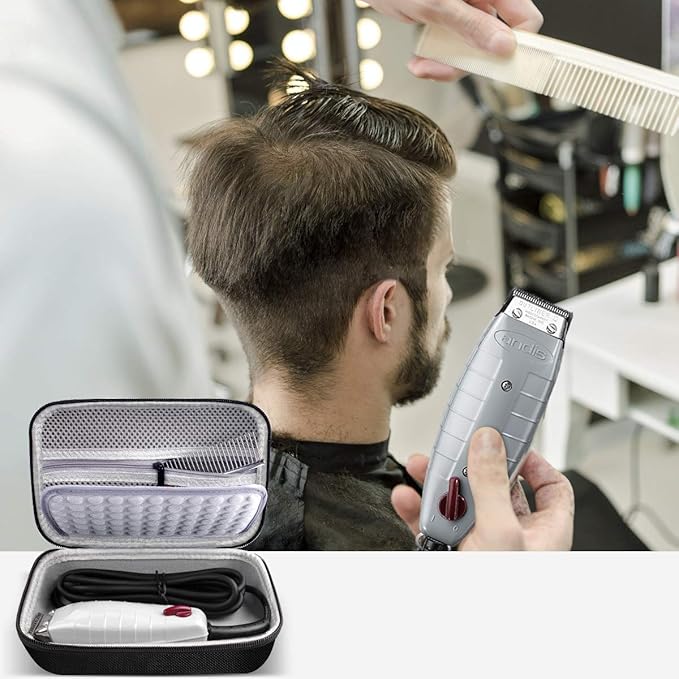 Case for Andis Professional T-Outliner Beard & Hair Trimmer, Model GTO 04780/04710/04603/04775, with Mesh Pocket for Attachment Set - Bag Only (Black+Grey Inner)