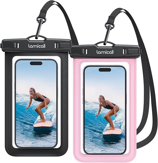Lamicall Waterproof Phone Pouch Case Bag for iPhone 17 16 15 14 13 12 11 Pro Max Plus XS, Swimming Equipment Bags for 4-7inches, Pink&Black