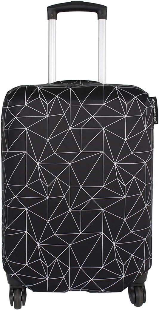Explore Land Travel Luggage Cover Suitcase Protector Fits 31-32 Inch Case (Black Polygonal, XL)