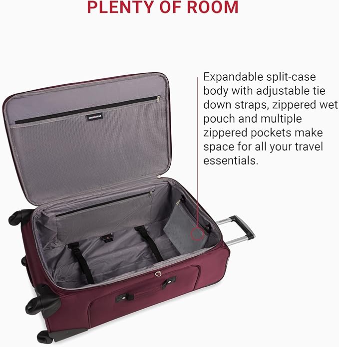 SWISSGEAR Sion Softside Expandable Spinner Luggage Durable Lightweight Travel Suitcase, Merlot, Checked-Large