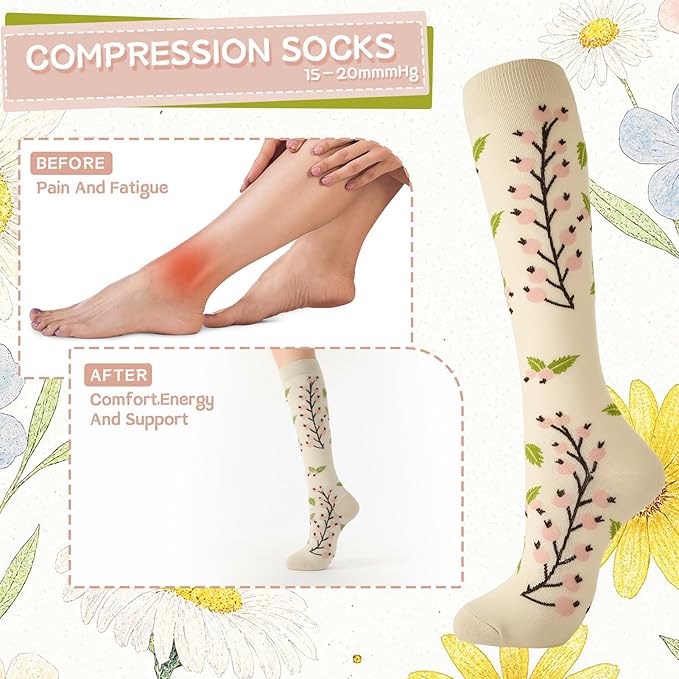 Compression Socks for Women Men Knee High Comfort Circulation Support Socks for Athletic Running Cycling Travel