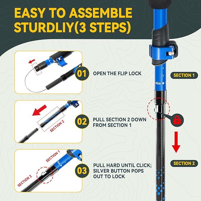 Clostnature Collapsible Trekking Poles for Hiking – Carbon Fiber Folding Hiking Poles, Telescopic Lightweight Trekking Sticks for Women, Men, Seniors, Retractable Nordic Walking Sticks for Climbing