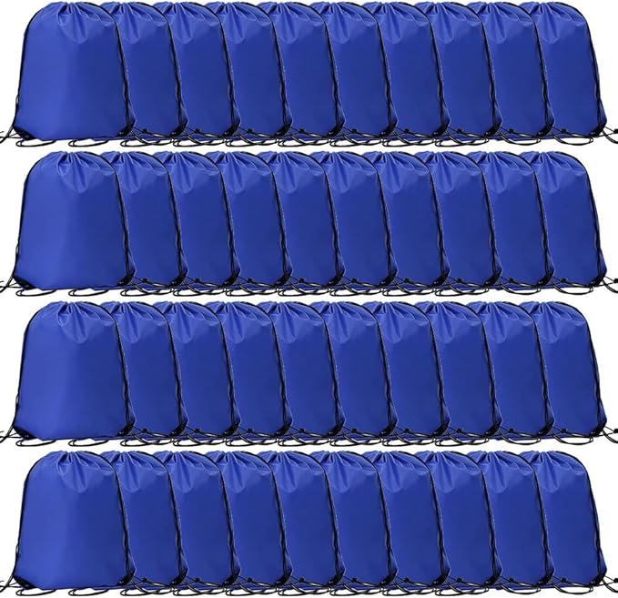 CODOBON 40 Pcs Drawstring Backpack Bulk Draw String Bags Cinch Polyester Bag for Gym Sport, Royal Blue