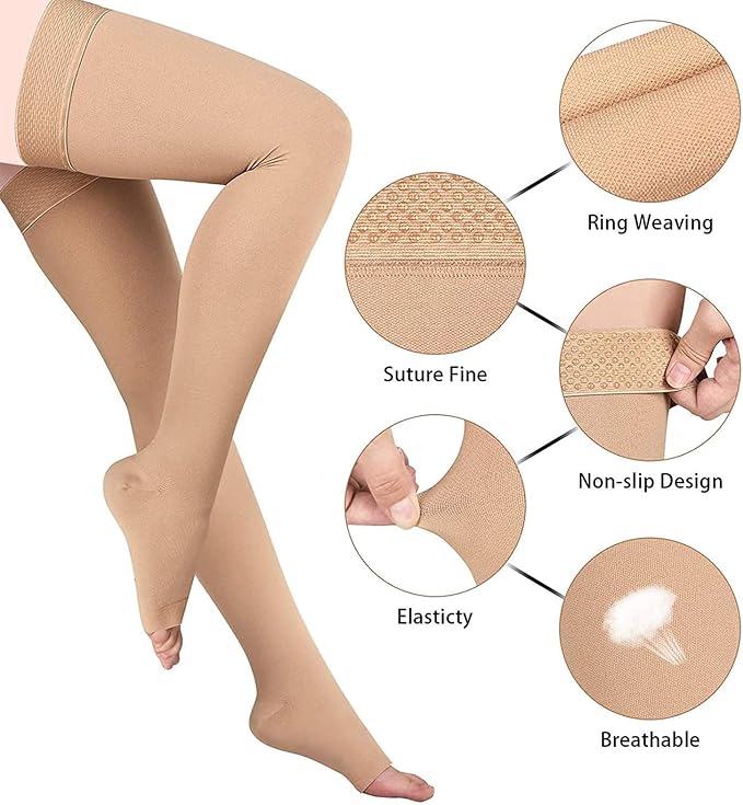 Thigh High 20-32 mmHg Compression Stocking Toeless Compression Socks for women & men circulation with Silicone Dot Band