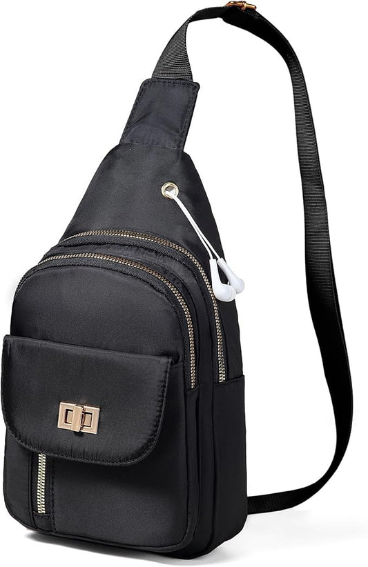 Sling Bag Small Compact Crossbody Bags for Women Anti-Theft Multiple Pockets Waterproof Fanny Pack for Travel Hiking Daily Black