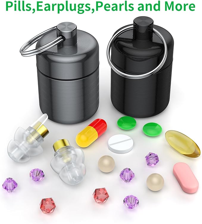 Urekt Ear Plug Carrying Case Keychain(2 Pack), Small Waterproof Metal Earplug Case Ear Plug Holder Container Great for Earplugs, Pills Case Pill Box and Jewelry Holder