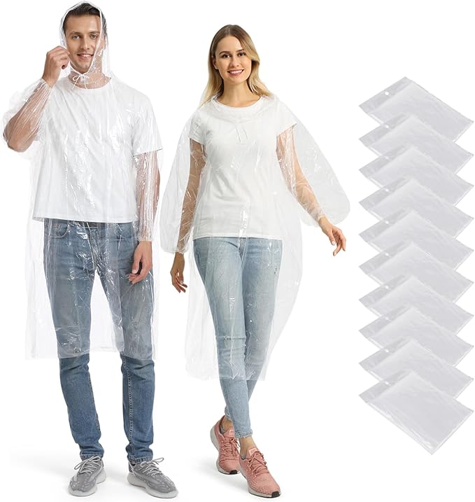 Opret 5/10/20 Pack Rain Ponchos, Disposable Emergency Ponchos Bulk Unisex Waterproof Raincoat for Adults with Drawstring Hood