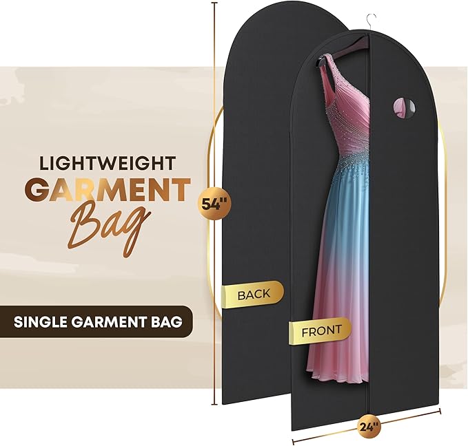Black Suit, Dress and Gown Garment Travel Bags - 54" x 24" - Men's and Women's