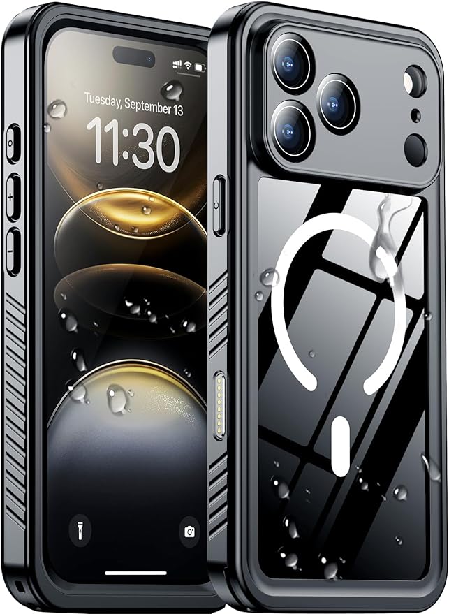 Magnetic Compatible with iPhone 17 Pro Max Case,Waterproof Built-in Screen & Camera Protector IP68 Underwater Full Body 17FT Military Dropproof Shockproof Phone Case 6.9"-Mag/Black