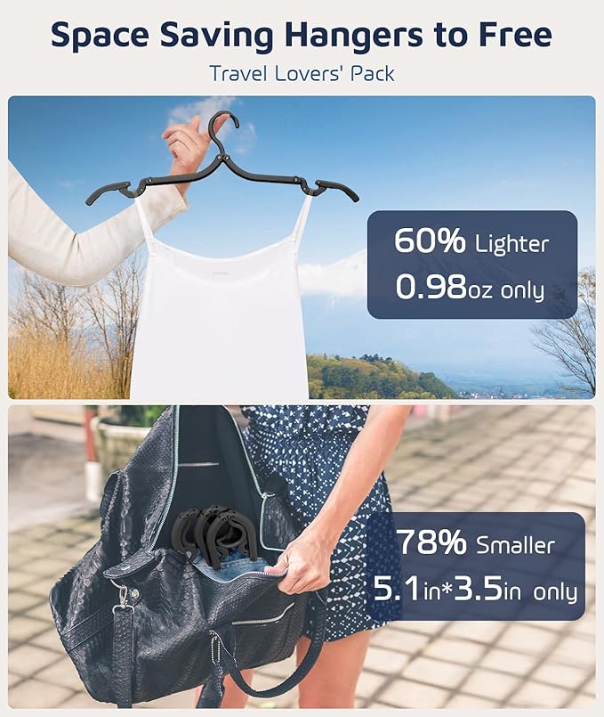 10 Pcs Travel Hangers, Cruise Ship Essentials Foldable Hangers Plastic Travel Essentials, Portable Cruises Must Haves 2026 for Skirt, Suitcase, RV Camping Airplane Europe Vacation Essential, Black
