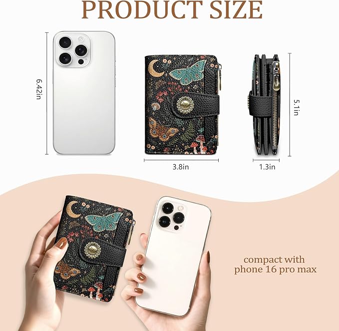 Icycay Butterfly Small Wallet Women RFID Blocking Bifold, Credit Card Holder, Zipper Coin Pocket, PU Leather, Compact, Travel, 4 ID Window, 14 Card Slots, Cash Purse, Ladies Woman Female Girls