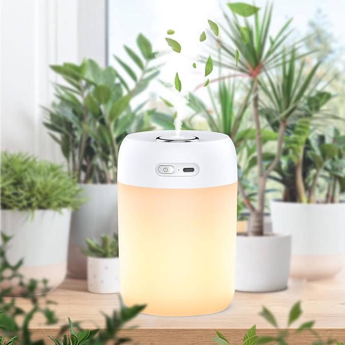 SZO Night Lights Humidifiers For Bedroom, USB Rechargeable, LED Lights For Bedroom,4 Mode Portable Humidifier Fit For Various Scenarios,<28dB, Auto Shut-off, Ideal For Home Travel Plants(White）