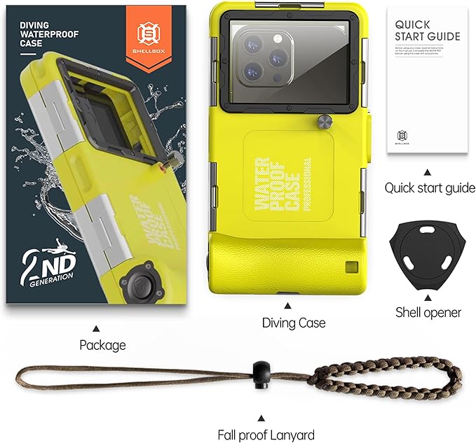 2026 Underwater Snorkeling Diving Phone Case for Phone 17/16/15/14/13/12Pro Max/Galaxy S26/S25/S24/S23.(50ft/15m) Professional Scuba Dive Waterproof Case Underwater Photo Video（Yellow）