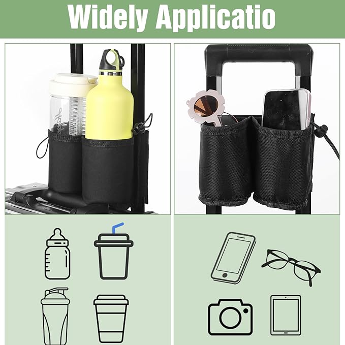 Luggage Travel Cup Holder Luggage Cup Holder for Suitcases Adjustable Free Hand Drink Carrier Hold Two Coffee Mugs Fits Roll on Suitcase Handles Gifts for Flight Attendants Travel Accessories, Black