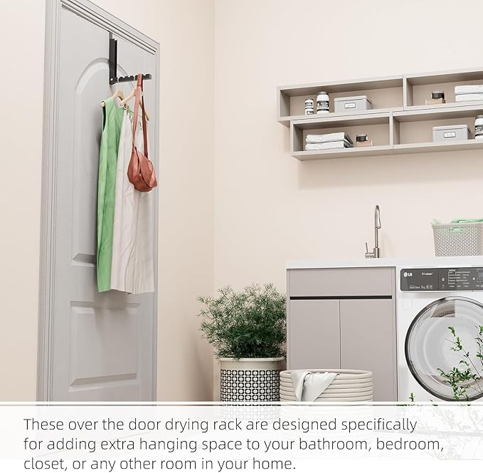 2-Pack Over The Door Hanger Foldable Clothes Drying Rack, Collapsible Hanging Coat Rack for Laundry Room & Bedroom, Space-Saving Compact Foldable Portable Clothing Hanger Hook,Black