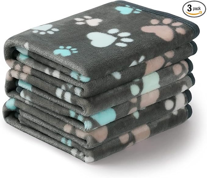 Luciphia 1 Pack 3 Blankets Fluffy Premium Fleece Pet Blanket Flannel Paw Printed Throw for Dog Cat(Medium 30x20'', Grey)