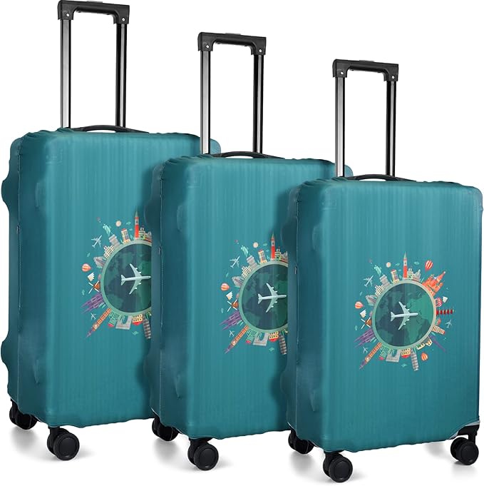 Sherr 3 Pieces Travel Luggage Cover Suitcase Protector Anti Scratch Suitcase Washable Baggage Covers(Travel Theme,S/Medium/L)