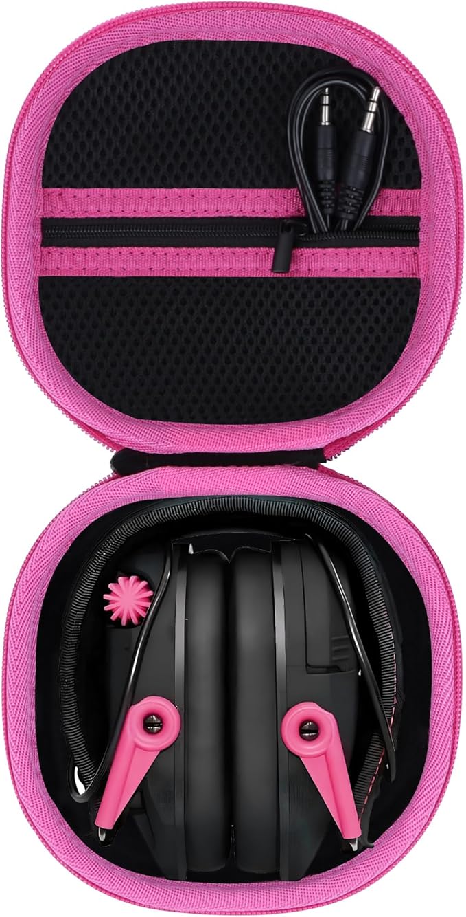 Lebakort Storage Case Compatible with Walkers Razor Slim/PROHEAR 066 030 Electronic Shooting Earmuff Hearing Protection Muff (Black + Pink Case)